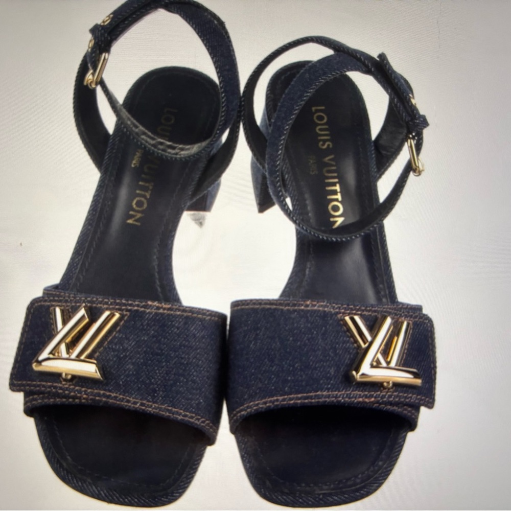 SOLD OOSLouis Vuitton Dark Denim Sandals with Gold Accents/oosSOLD 8-12-25